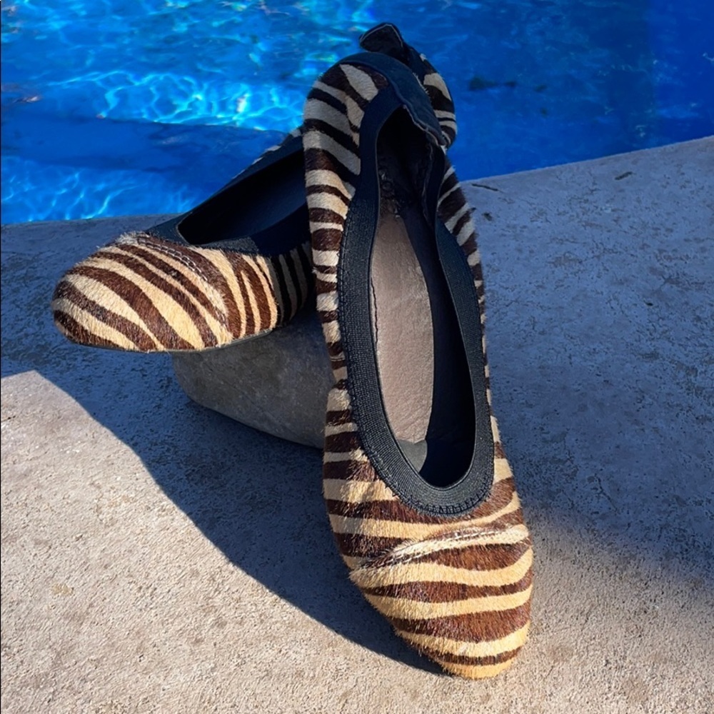Nicole Brown and Cream Striped Wedge Flats